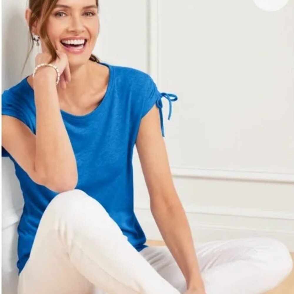 Talbots Linen Blend Tie Shoulder Tee, Size S, EUC